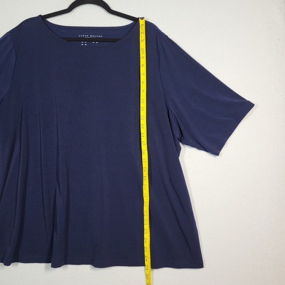Susan Graver Modern Essentials Liquid Knit Bateau Neck Top 3X Navy Short Sleeve - Picture 8 of 10